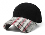 Men's Winter Wool Blend Baseball Cap with Herringbone Plaid Brim, Warm Adjustable Ear Flap Hat for Cold Weather Outdoor