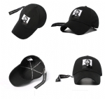 Black Cotton Baseball Cap with Embroidered Patch, Unisex Adjustable Curved Brim Dad Hat with Long Strap for Streetwear Daily Wear