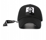 Black Cotton Baseball Cap with Embroidered Patch, Unisex Adjustable Curved Brim Dad Hat with Long Strap for Streetwear Daily Wear