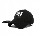 Black Cotton Baseball Cap with Embroidered Patch, Unisex Adjustable Curved Brim Dad Hat with Long Strap for Streetwear Daily Wear