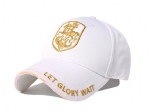 Men High Crown Cotton Baseball Cap, Gold Shield Crest Embroidered Adjustable Curved Brim Hat with Letter Embroidery on Visor for Outdoor Daily Wear
