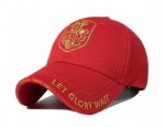 Men High Crown Cotton Baseball Cap, Gold Shield Crest Embroidered Adjustable Curved Brim Hat with Letter Embroidery on Visor for Outdoor Daily Wear