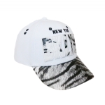 Unisex White BKLYN 3D Embroidered Baseball Cap, Zebra Pattern Printed Curved Brim Adjustable Street Hat
