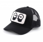 Black Mesh Trucker Hat, Unisex Adjustable Curved Brim Cap with Abstract Human Head Graphic Patch for Summer Outdoor Streetwear