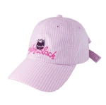 Pink White Striped Baseball Cap with Cute Black Cat Embroidery, Women Adjustable Curved Brim Cotton Hat with Decorative Back Bow for Daily Wear