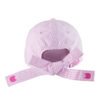 Pink White Striped Baseball Cap with Cute Black Cat Embroidery, Women Adjustable Curved Brim Cotton Hat with Decorative Back Bow for Daily Wear