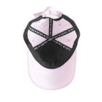 Pink White Striped Baseball Cap with Cute Black Cat Embroidery, Women Adjustable Curved Brim Cotton Hat with Decorative Back Bow for Daily Wear