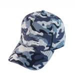 Blue Camo Distressed Baseball Cap, Unisex Adjustable Curved Brim Vintage Ripped Camouflage Cotton Hat for Men Women Outdoor Daily Wear