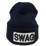 Unisex Cuffed Knit Beanie Hat with Embroidered Patch, Stretch Warm Streetwear Winter Skull Cap for Men Women