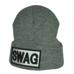 Unisex Cuffed Knit Beanie Hat with Embroidered Patch, Stretch Warm Streetwear Winter Skull Cap for Men Women