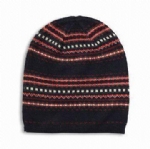 Unisex Heather Grey Fair Isle Jacquard Knit Cuffed Beanie Hat, Geometric Nordic Pattern Warm Winter Skull Cap for Men Women