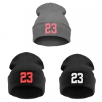 Unisex Ribbed Cuffed Knit Beanie Hat with Number 23 Print, Stretch Warm Casual Streetwear Winter Skull Cap for Men Women