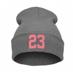 Unisex Ribbed Cuffed Knit Beanie Hat with Number 23 Print, Stretch Warm Casual Streetwear Winter Skull Cap for Men Women