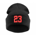 Unisex Ribbed Cuffed Knit Beanie Hat with Number 23 Print, Stretch Warm Casual Streetwear Winter Skull Cap for Men Women