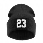 Unisex Ribbed Cuffed Knit Beanie Hat with Number 23 Print, Stretch Warm Casual Streetwear Winter Skull Cap for Men Women