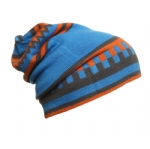 Unisex Geometric Jacquard Knit Beanie Hat, Slouchy Striped Pom Pom Warm Winter Bobble Cap for Ski Outdoor Daily