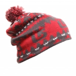 Unisex Geometric Jacquard Knit Beanie Hat, Slouchy Striped Pom Pom Warm Winter Bobble Cap for Ski Outdoor Daily