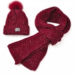 2 Pieces Cable Knit Pom Pom Beanie and Scarf Set, Chunky Speckled Knit Warm Winter Hat Scarf Kit for Men Women