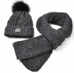 2 Pieces Cable Knit Pom Pom Beanie and Scarf Set, Chunky Speckled Knit Warm Winter Hat Scarf Kit for Men Women