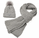 2 Pieces Cable Knit Pom Pom Beanie and Scarf Set, Chunky Speckled Knit Warm Winter Hat Scarf Kit for Men Women