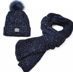 2 Pieces Cable Knit Pom Pom Beanie and Scarf Set, Chunky Speckled Knit Warm Winter Hat Scarf Kit for Men Women