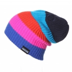 Unisex Rainbow Color Block Striped Ribbed Knit Beanie Hat, Slouchy Stretch Warm Streetwear Winter Skull Cap for Men Women