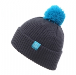 Unisex Solid Ribbed Cuffed Pom Pom Knit Beanie Hat, Stretch Warm Winter Bobble Skull Cap with Square Patch for Men Women