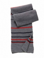 Classic Grey Knit Scarf with Red & Navy Stripes, Soft Thick Ribbed Long Winter Neck Wrap Scarf for Men Women