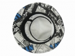 Unisex Vintage Newspaper Graffiti Print Bucket Hat, Black White Blue Graphic Streetwear Summer Fisherman Sun Hat