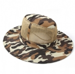 Men Camouflage Mesh Boonie Hat, Wide Brim Breathable Outdoor Sun Hat for Fishing Hiking Safari Beach