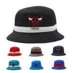Unisex Solid Red Cotton Bucket Hat with White Band and Embroidery, Casual Street Style Fisherman Sun Hat