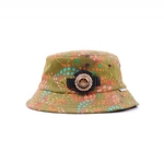Unisex Olive Green Splash Paint Print Bucket Hat, Artistic Graffiti Style Fisherman Sun Hat with Decorative Front Badge & Vent Eyelets