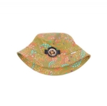 Unisex Olive Green Splash Paint Print Bucket Hat, Artistic Graffiti Style Fisherman Sun Hat with Decorative Front Badge & Vent Eyelets