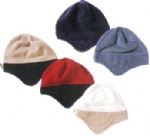 Unisex Two-Tone Contrast Fleece Earflap Winter Beanie Hat, Soft Windproof Thermal Ear Cover Cap for Ski Outdoor